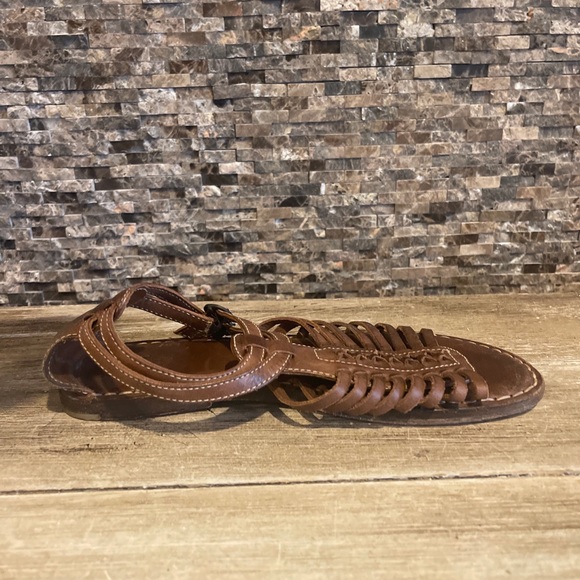 Frye Kayla Huarache Sandals Woven Strappy Flat Brown Leather | Women's 7.5 - Picture 6 of 10
